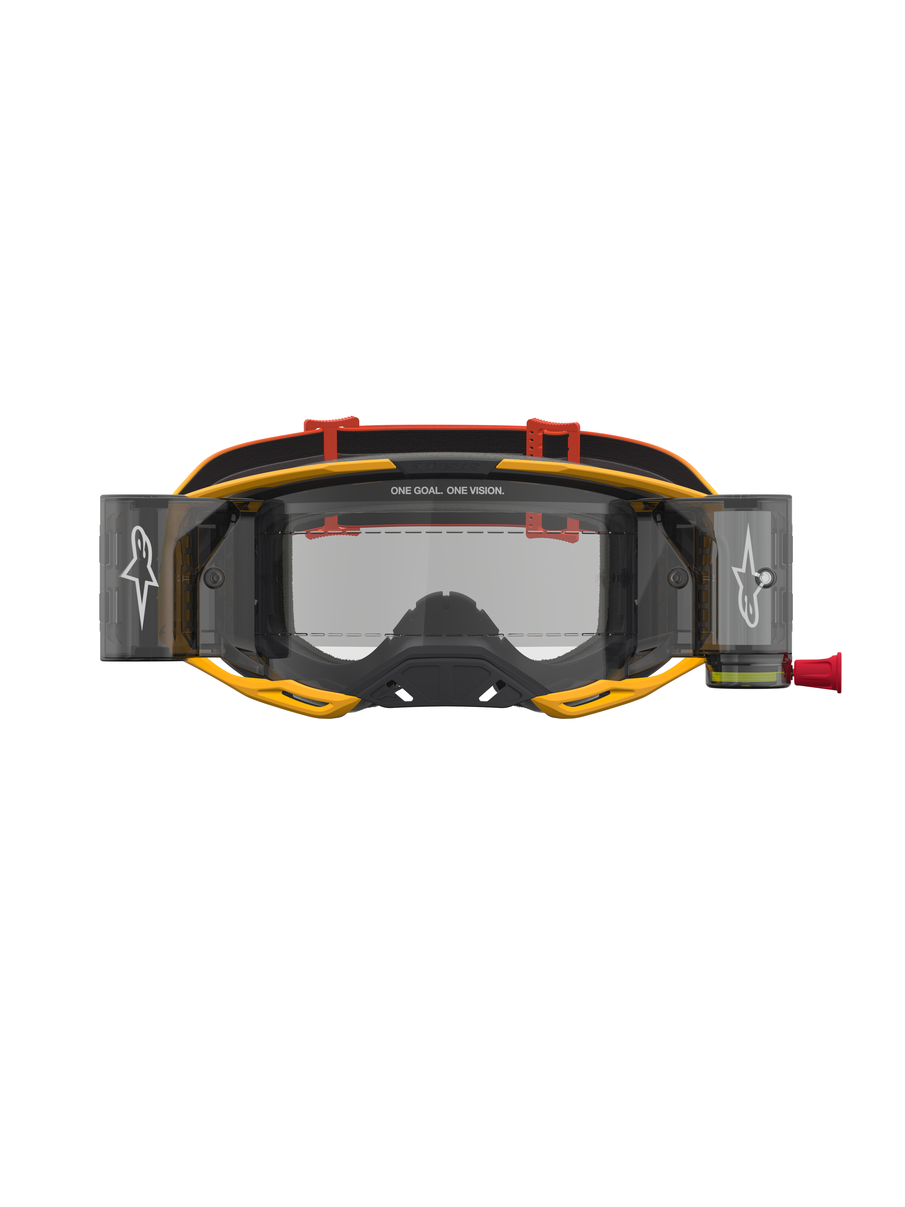 Alpinestars Vision 8 Amber Roll-Off Motocross-Schutzbrille, Gelb und Rot, klares Glas mit Roll-Off-System.