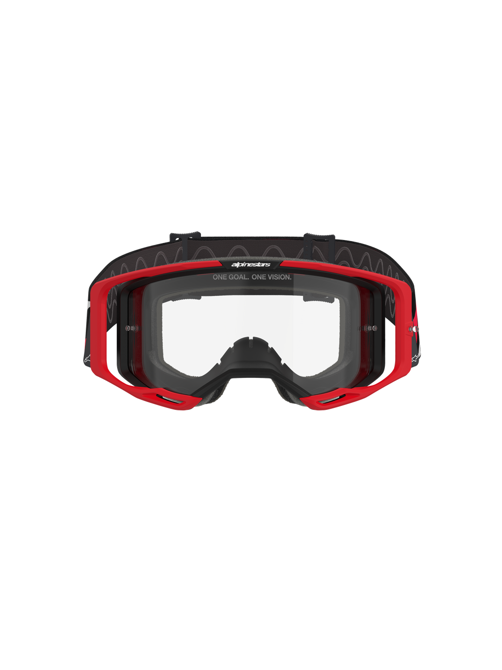 Alpinestars Vision 8 Luar Goggles, Motocross-Brille, Rot, Schwarz und Klar, mit rotem A-FLEX-Rahmen, klarer Anti-Beschlag-Polycarbonatlinse, schwarzem verstellbarem gewebtem Band mit Logo, Hochleistungs-Augenschutz für den Offroad-Rennsport