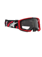 Alpinestars Vision 8 Luar Goggles, Motocross-Brille, Rot, Schwarz und Klar, mit rotem Rahmen, klarer Anti-Beschlag-Scheibe und schwarzem Band mit weißen und roten Logos, professioneller Augenschutz für den Offroad-Rennsport