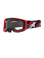 Alpinestars Vision 8 Luar Goggles, Motocross-Brille, Rot und Schwarz mit klarer Linse, mit rotem A-FLEX-Rahmen, klarer Anti-Beschlag-Linse und schwarzem gewebtem Band mit rot-weißen Grafiken und Alpinestars-Branding
