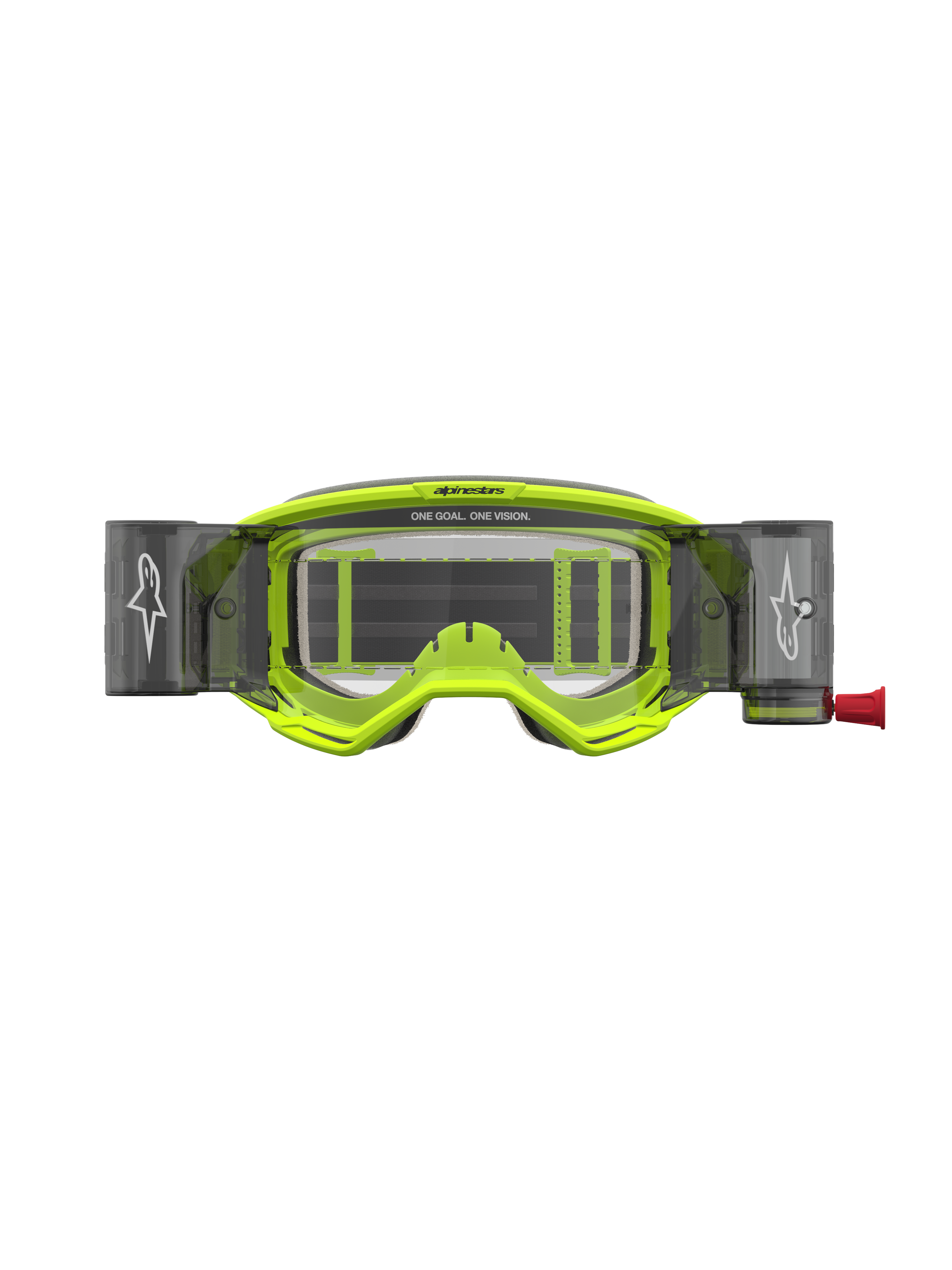 Alpinestars Vision 5 Rora Roll-Off Motocross-Schutzbrille in Gelb Fluo und Schwarz mit klarem Sichtsystem.