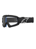 Alpinestars Vision Youth Corp Schutzbrille, Jugend-Motocross-Brille, Schwarz mit blauer Polsterung, klares Glas mit Wellenmuster, schwarzes Band mit weißem Stern-Logo, modernes Design
