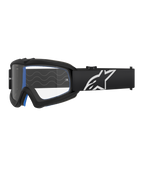 Alpinestars Vision Youth Corp Schutzbrille, Jugend-Motocross-Brille, Schwarz mit blauer Polsterung, klares Glas mit Wellenmuster, schwarzes Band mit weißem Stern-Logo, modernes Design