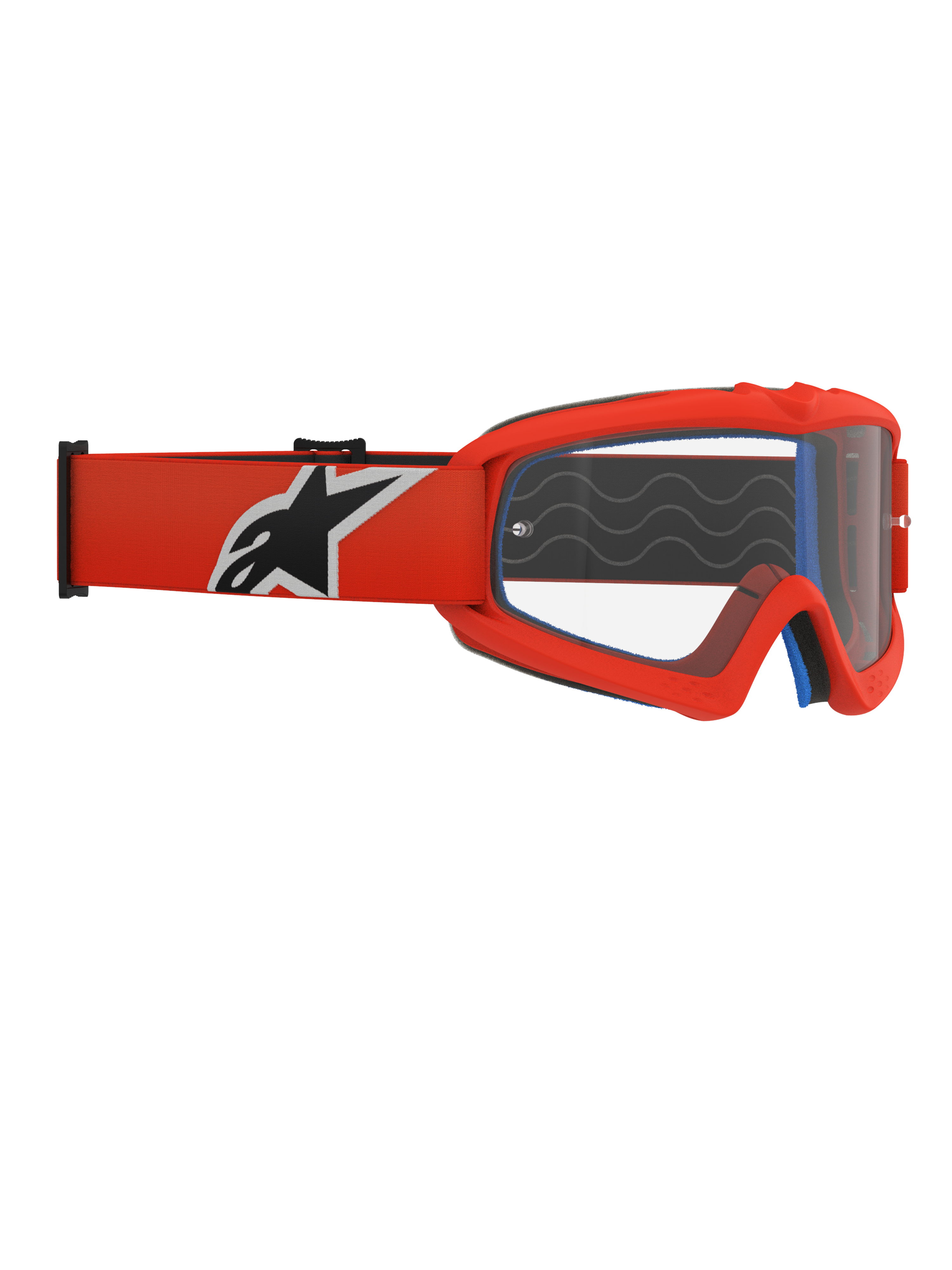 Alpinestars Vision Youth Corp Goggles, Youth Motocross Goggles, Orange frame and Clear lens, orange strap with bold black and white Alpinestars logo, visible blue face foam, silicone grip waves, polycarbonate anti-fog lens for off-road racing