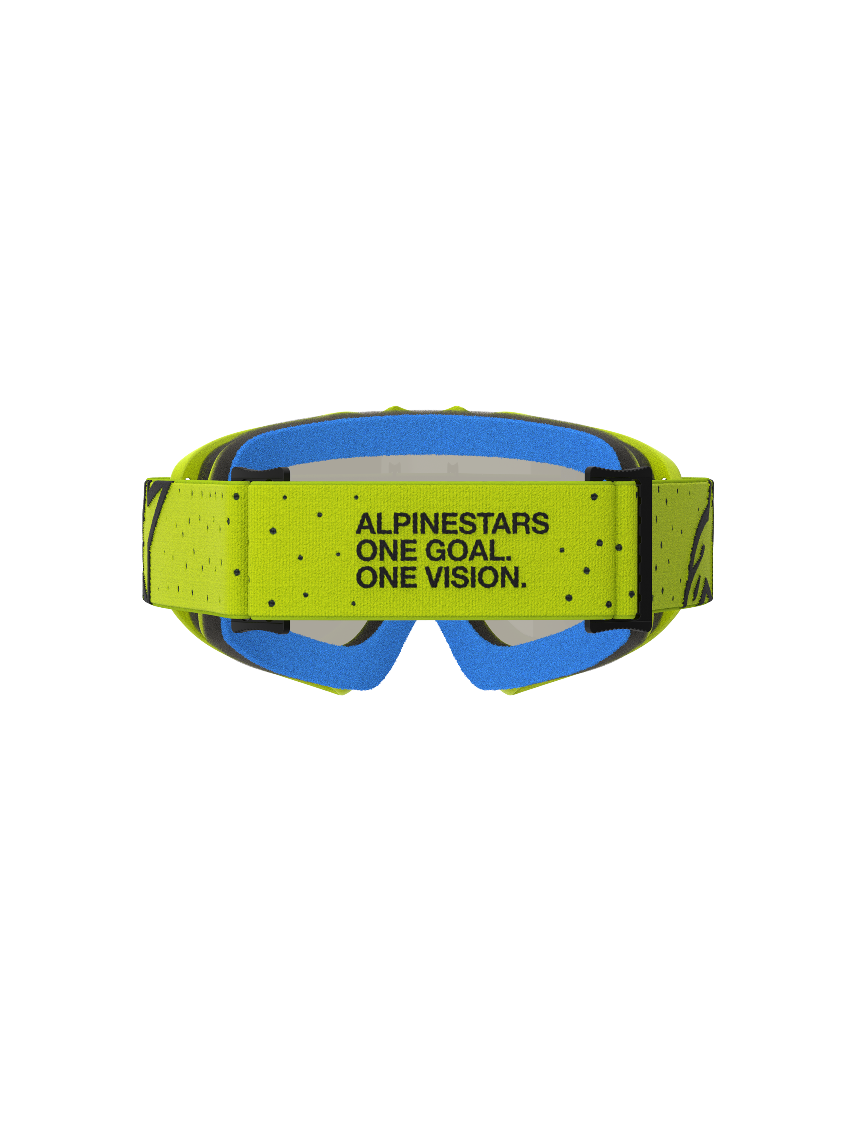 Alpinestars Vision Jugend-Schutzbrille Vesta, Motocross-Brille, Gelb und Blau, One Goal. One Vision. Motto auf dem Band.