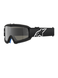 Alpinestars Vision Youth Corp Brille, schwarze Motocross-Brille mit silber verspiegelter Linse, Jugendgröße, verstellbares schwarzes Band mit weißem Stern-Logo, blaue Schaumstoffpolsterung innen, entwickelt für Offroad-Motorradsport