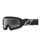 Alpinestars Vision Youth Corp Brille, schwarze Motocross-Brille mit silber verspiegelter Linse, Jugendgröße, verstellbares schwarzes Band mit weißem Stern-Logo, blaue Schaumstoffpolsterung innen, entwickelt für Offroad-Motorradsport