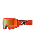 Alpinestars Vision Youth Corp Goggles, Youth Motocross Goggles, Orange with Red Mirror lens, featuring black and white Alpinestars logo on the strap, high-performance eye protection for off-road racing