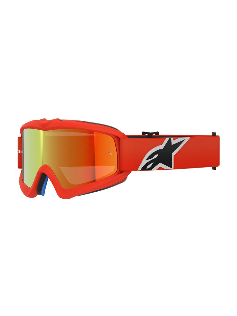 Alpinestars Vision Youth Corp Goggles, Jugend-Motocross-Brille, Orange mit rot verspiegelter Linse, schwarz-weißes Alpinestars-Logo auf dem Band, leistungsstarker Augenschutz für den Offroad-Rennsport