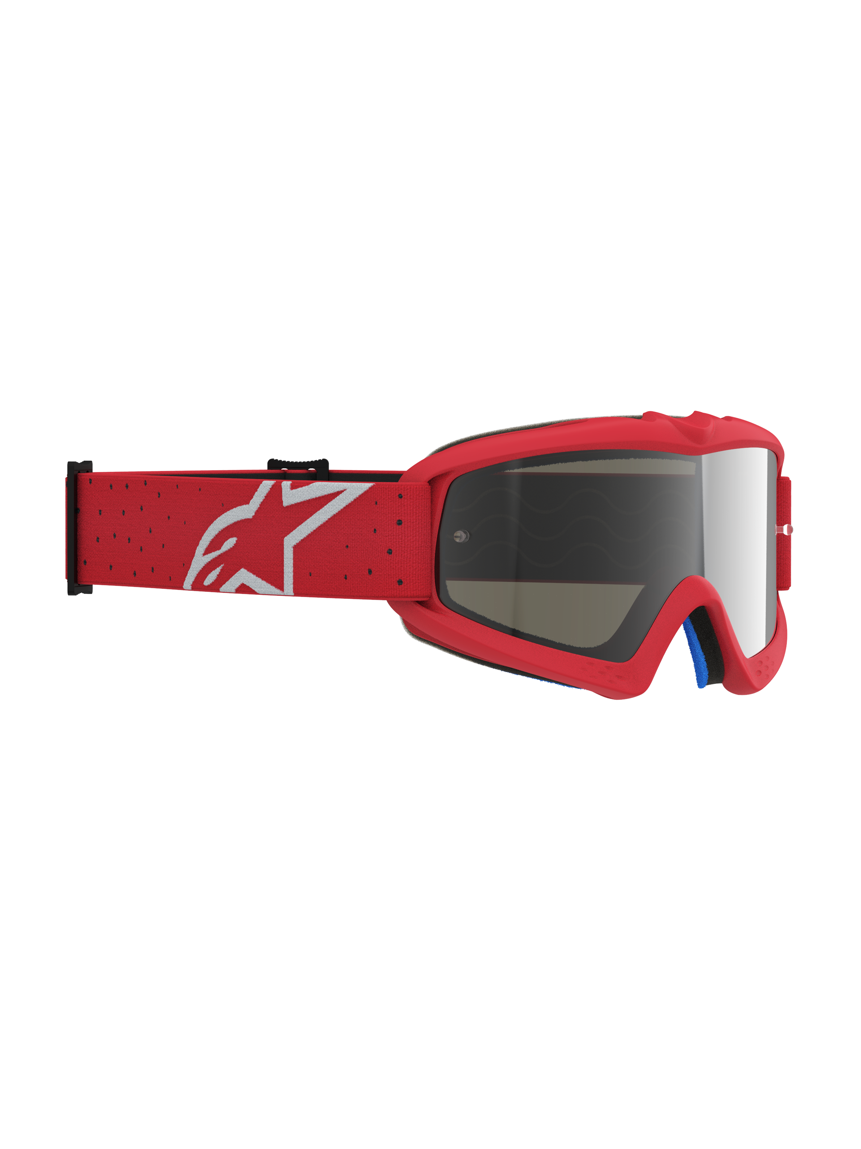Alpinestars Vision Vesta Jugend-Schutzbrille, Motocross-Brille in Rot und Weiß, mit versilberter Spiegellinse und Astars-Logo.