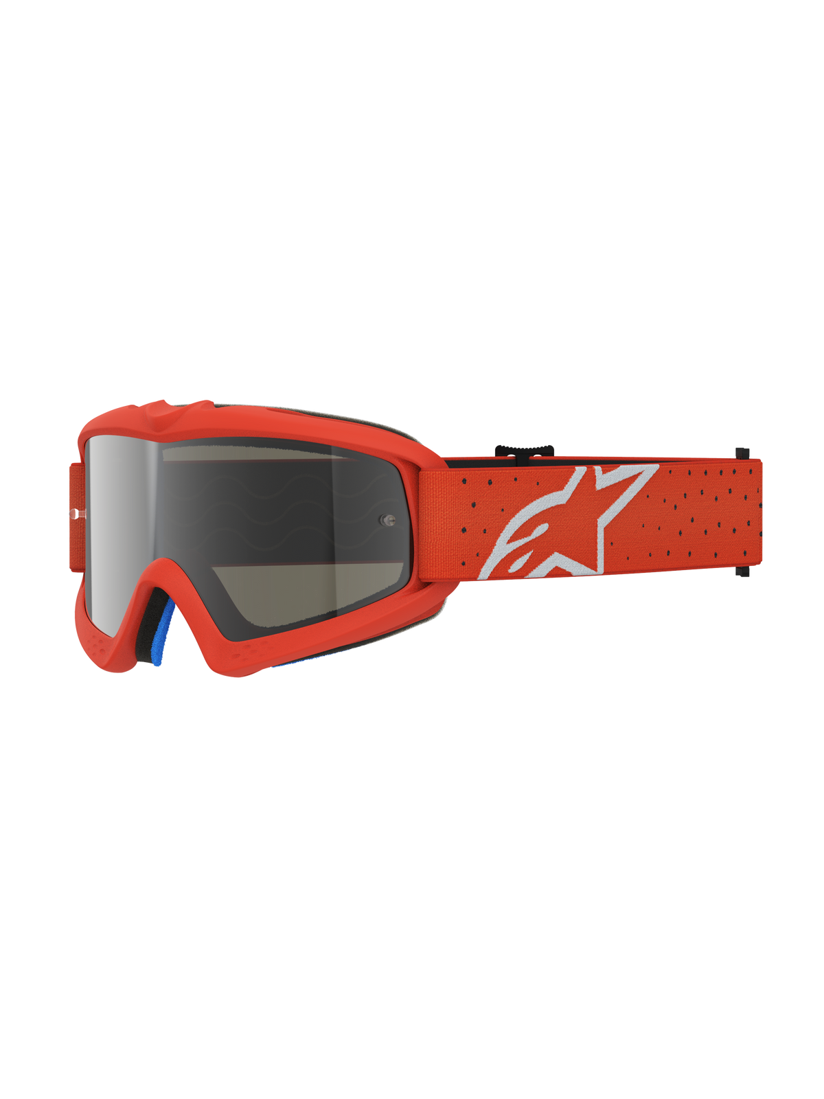 Alpinestars Vision Jugend-Schutzbrille Vesta, Motocross-Schutzbrille in Orange mit silberner Spiegellinse und weißem Stern-Logo.
