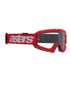 Alpinestars Vision Youth Blaze Goggles, Motocross-Brille, Rot und Klar, rotes Band mit weißem Astars-Logo, jugendspezifische Rennsportbrille mit beschlagfreier Polycarbonat-Linse