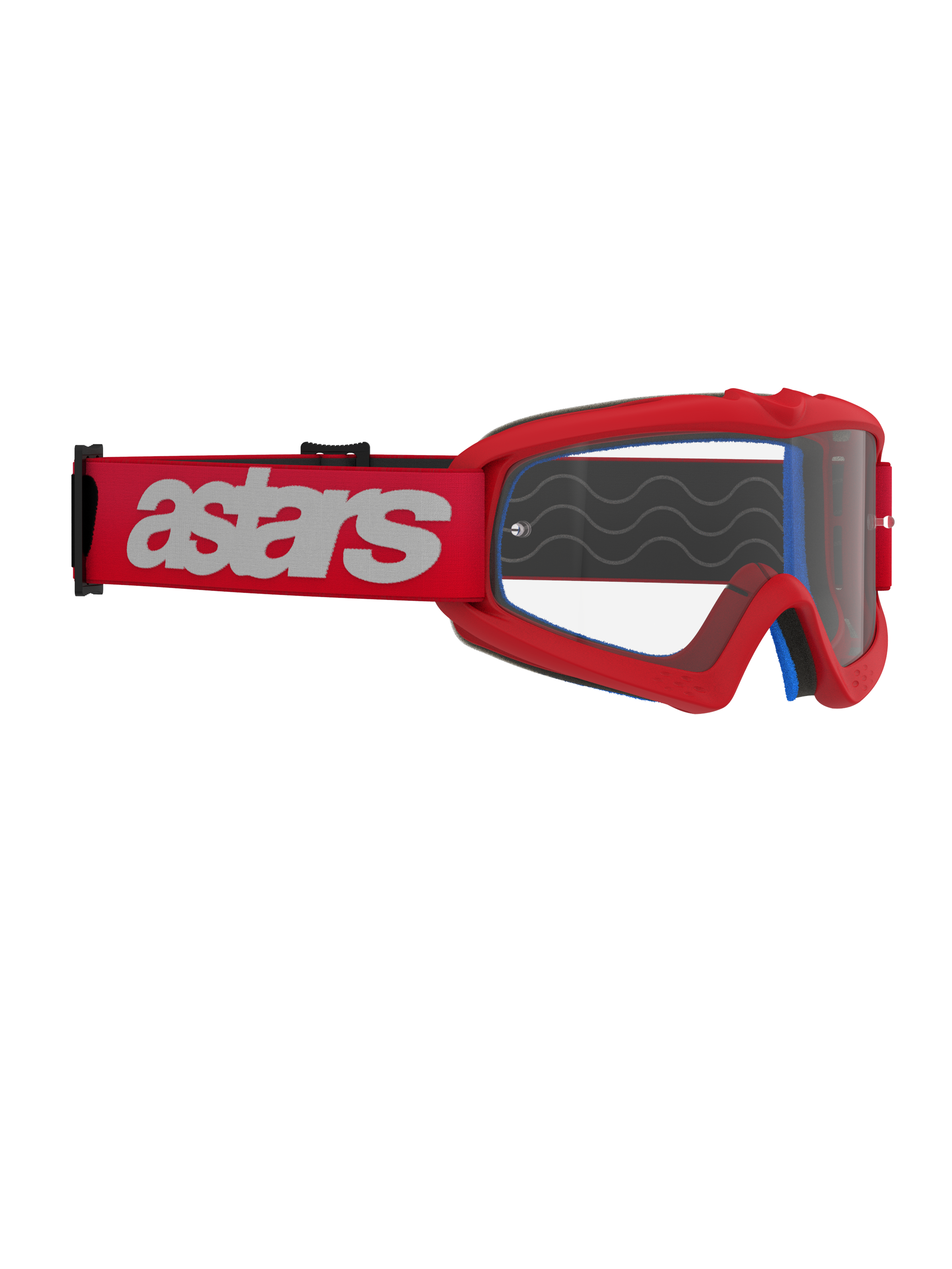 Alpinestars Vision Youth Blaze Goggles, Motocross-Brille, Rot und Klar, rotes Band mit weißem Astars-Logo, jugendspezifische Rennsportbrille mit beschlagfreier Polycarbonat-Linse