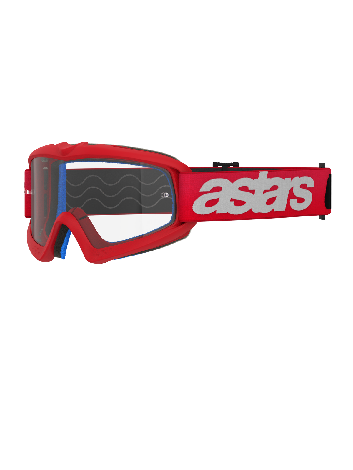 Alpinestars Vision Youth Blaze Schutzbrille, Jugend-Motocross-Brille, Rot und Weiß, klares Glas mit Abreißstiften, blaue Innenpolsterung, roter Riemen mit weißem Branding und Silikon-Wellenmuster für besseren Halt, Hochleistungs-Augenschutz für den Offroad-Rennsport der Jugend