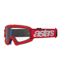 Alpinestars Vision Youth Blaze Schutzbrille, Jugend-Motocross-Brille, Rot und Weiß, klares Glas mit Abreißstiften, blaue Innenpolsterung, roter Riemen mit weißem Branding und Silikon-Wellenmuster für besseren Halt, Hochleistungs-Augenschutz für den Offroad-Rennsport der Jugend