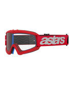 Alpinestars Vision Youth Blaze Schutzbrille, Jugend-Motocross-Brille, Rot und Weiß, klares Glas mit Abreißstiften, blaue Innenpolsterung, roter Riemen mit weißem Branding und Silikon-Wellenmuster für besseren Halt, Hochleistungs-Augenschutz für den Offroad-Rennsport der Jugend