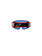 Alpinestars Vision Youth Blaze Goggles, Motocross-Brille, Rot und Silber, Rückansicht zeigt rotes Brillenband mit weißem Branding und schwarzem Mittelteil mit weißem Astars-Logo, blaue Schaumstoffpolsterung auf der Innenseite