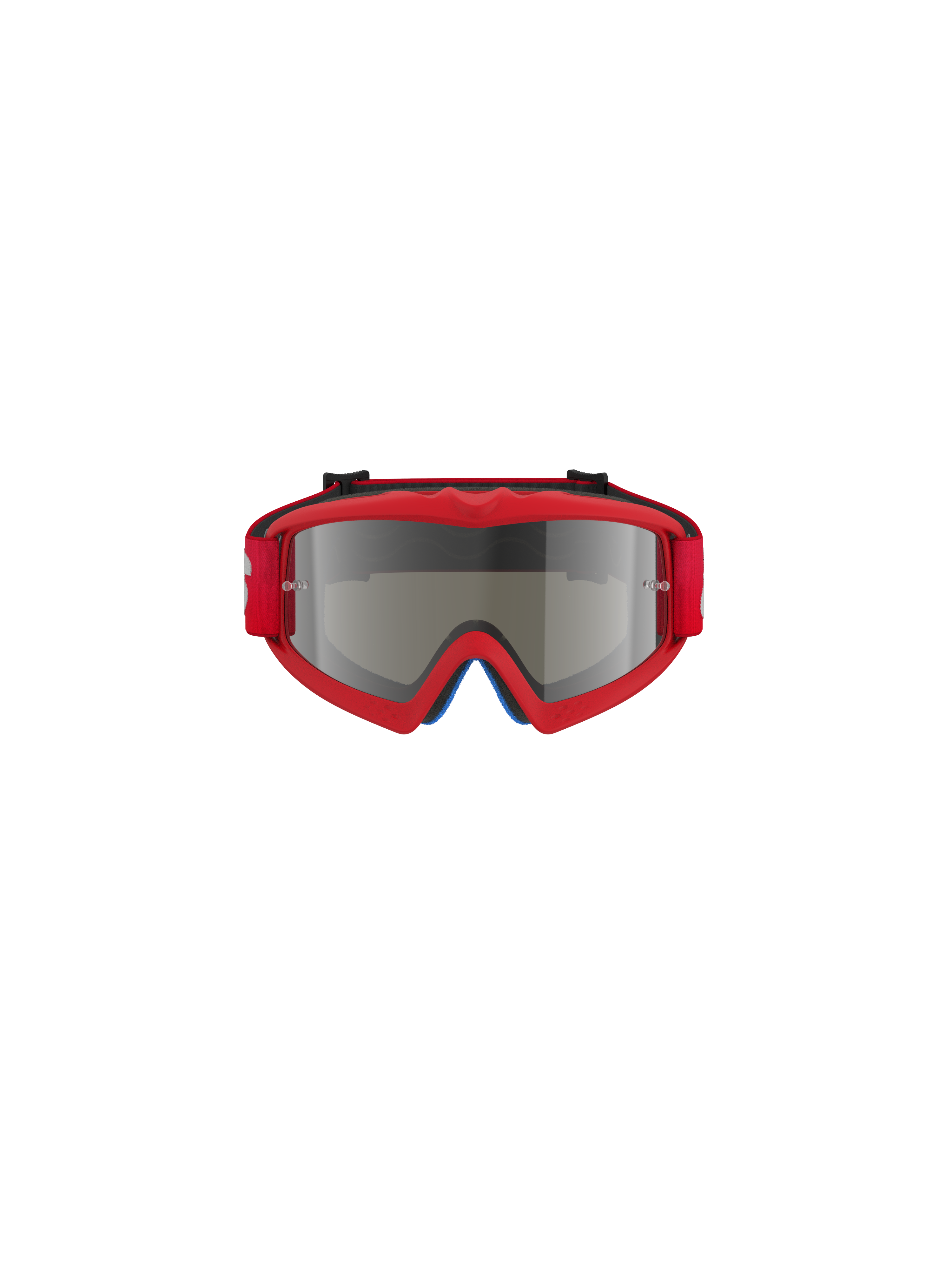 Alpinestars Vision Youth Blaze Brille, Motocross-Schutzbrille, Rot und Silber verspiegelt, Frontansicht, mit leuchtend rotem Urethan-Rahmen und rotem Band, speziell für junge Fahrer mit verspiegelter Linse