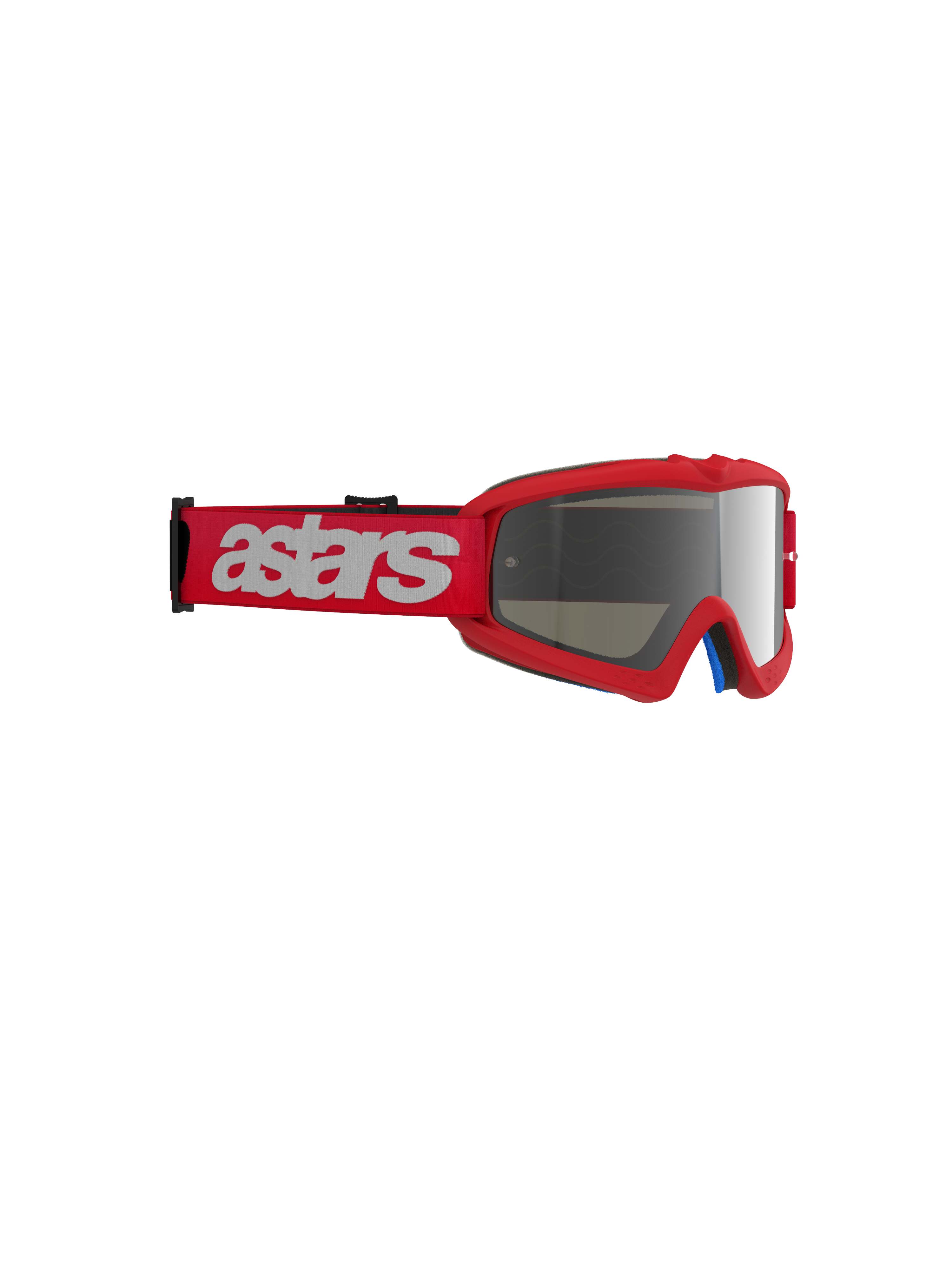 Alpinestars Vision Youth Blaze Brille, Motocross-Brille, Rot mit silber verspiegelten Gläsern, rotes gewebtes Band mit weißem Astars-Branding, kompakter Urethan-Rahmen speziell für junge Fahrer, Augenschutz für den Offroad-Rennsport