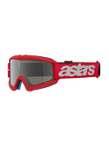 Alpinestars Vision Youth Blaze Brille, Motocross-Brille, Red Mirror Silver, roter Rahmen mit silber verspiegelter Linse, breites rotes Band mit weißem Astars-Logo, professioneller Offroad-Augenschutz für junge Fahrer