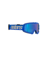 Alpinestars Vision Youth Blaze Goggles, Motocross-Brille, Blau verspiegelt Blau, leuchtend blauer Rahmen mit verspiegelter Scheibe, breites blaues Band mit hellgrauem „astars“-Branding, leistungsstarker Augenschutz für junge Offroad-Fahrer