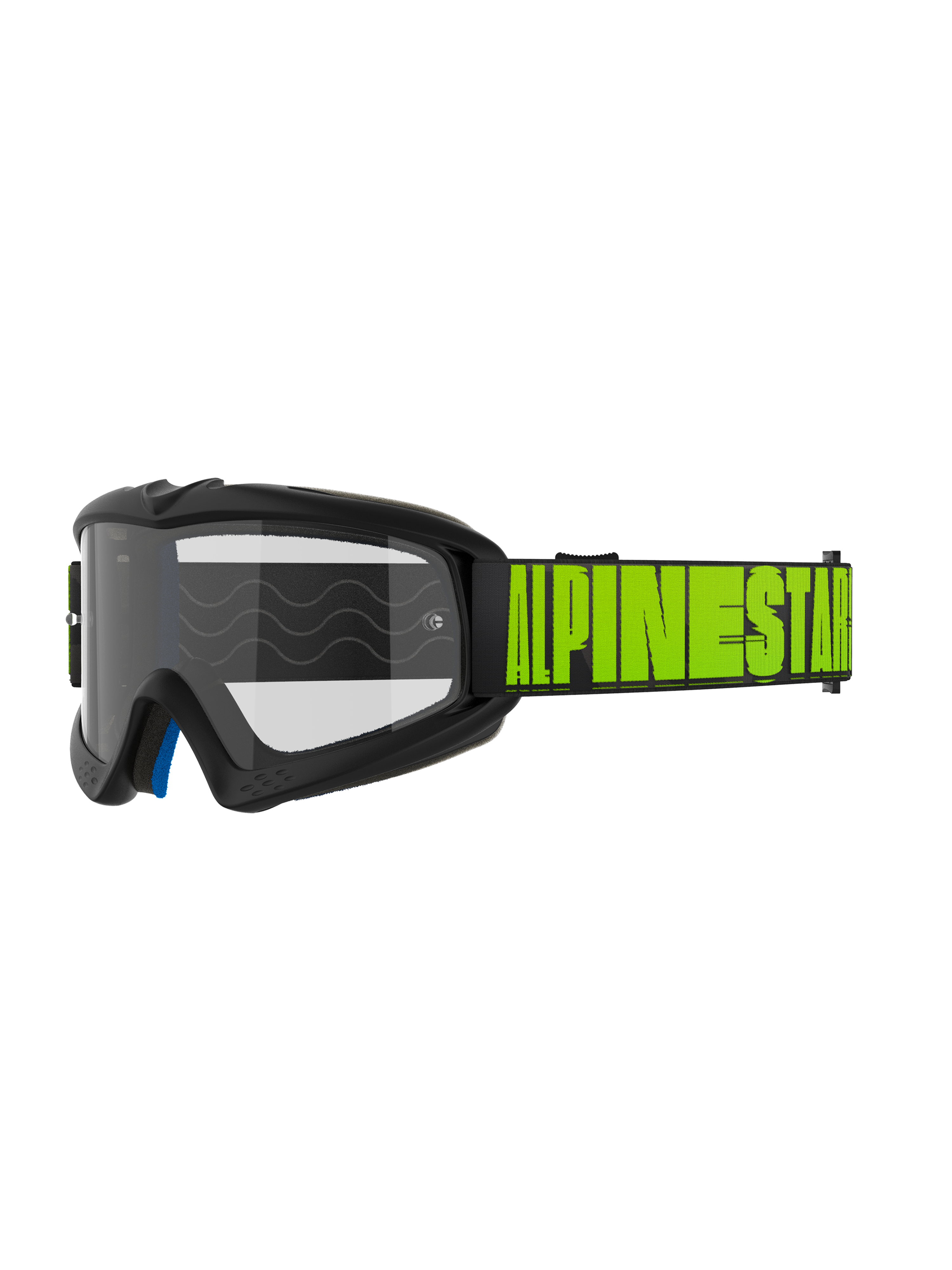 Alpinestars Vision Youth Hollow und Vision 5 Hollow Brillen, Motocross-Schutzbrille, anthrazitgrauer Rahmen mit neongelbem Alpinestars-Branding auf schwarzem Gurt, klare Linse, blaue innere Schaumstoffschicht, modernes stromlinienförmiges Design für jugendliche und erwachsene Fahrer