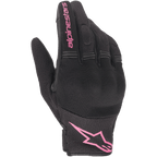 Alpinestars Stella Copper Damen-Handschuhe, Urbane Motorradhandschuhe, Schwarz und Fuchsia, atmungsaktives Mesh-Gewebe mit abgedecktem Hartschalen-Knöchelschutz, pinkfarbenes Alpinestars-Branding auf Zeigefinger und Manschette