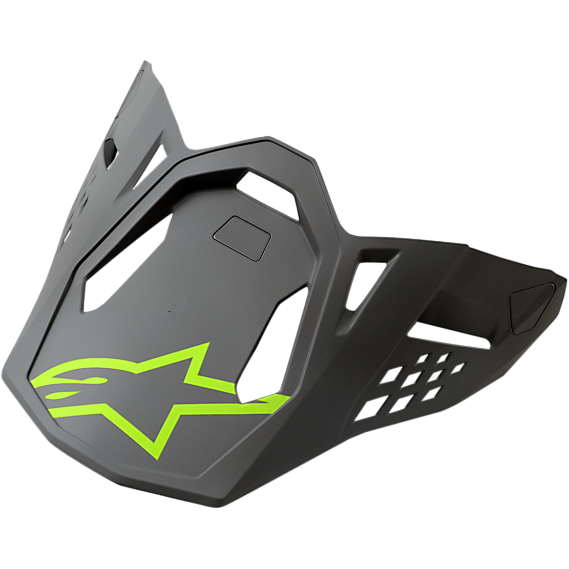 Alpinestars S-M8 Helmvisier Radium, Motorrad-Rennhelmvisier, Grau mit neongelbem Alpinestars-Logo, eckiges aerodynamisches Design mit Belüftungsausschnitten