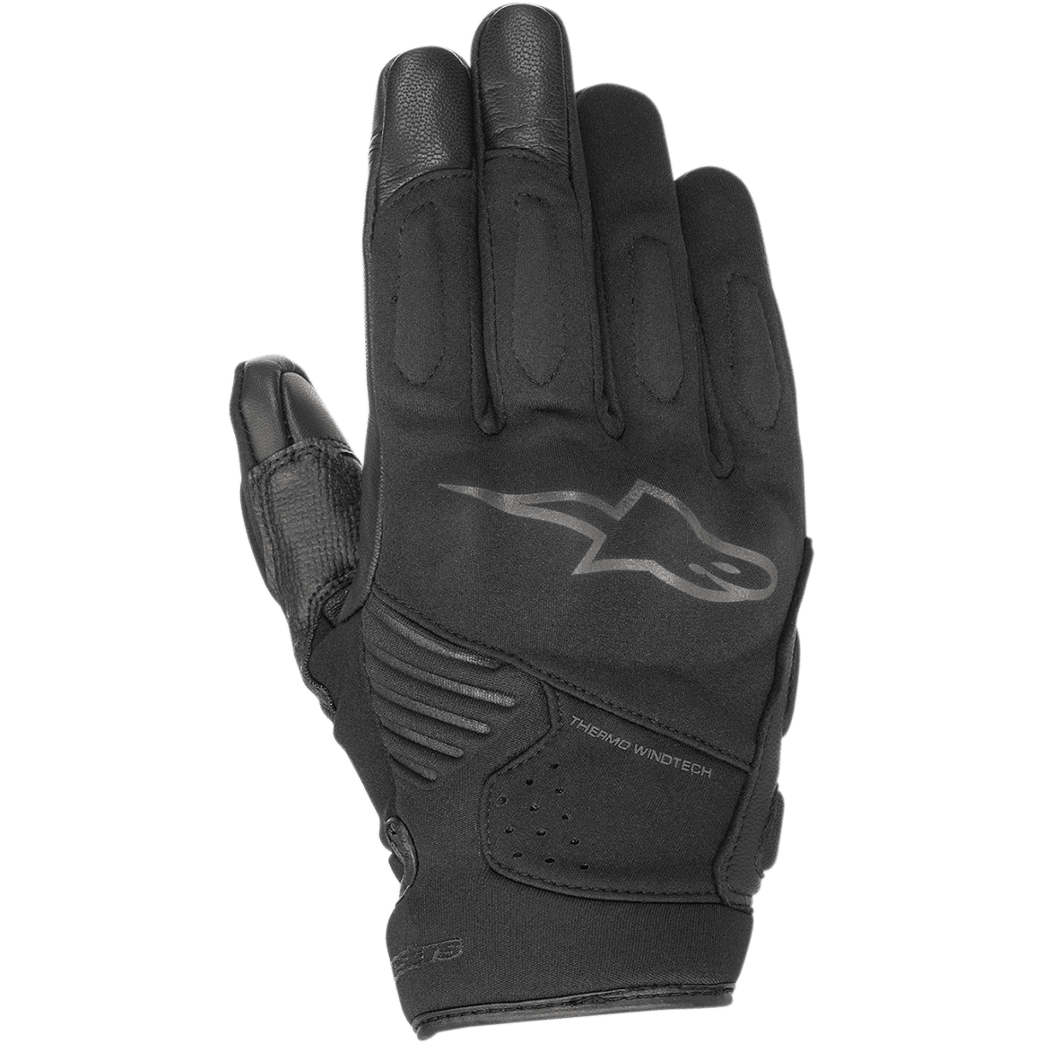 Alpinestars Faster Handschuhe, schwarze Motorradhandschuhe, mit Alpinestars Stern-Logo und Thermo Windtech-Branding, verstärkte Knöchel- und Fingerpolsterung, Multi-Material-Design für urbanes Fahren