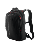 Alpinestars City Hunter V2 Backpack, Urban Motorcycle Backpack, Black with Red Zipper Pulls and Accents, Grey Vertical Branding, Padded Mesh Shoulder Straps, Sleek Tapered Design for Riding Stability