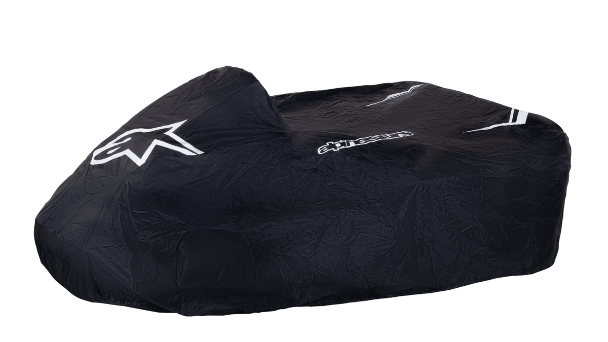 Alpinestars Kart Cover, Schwarze Abdeckung mit weißem Stern-Logo und weißen Streifen, Wetterfeste Schutzabdeckung für Kart, Leichtes Material mit Kordelzug