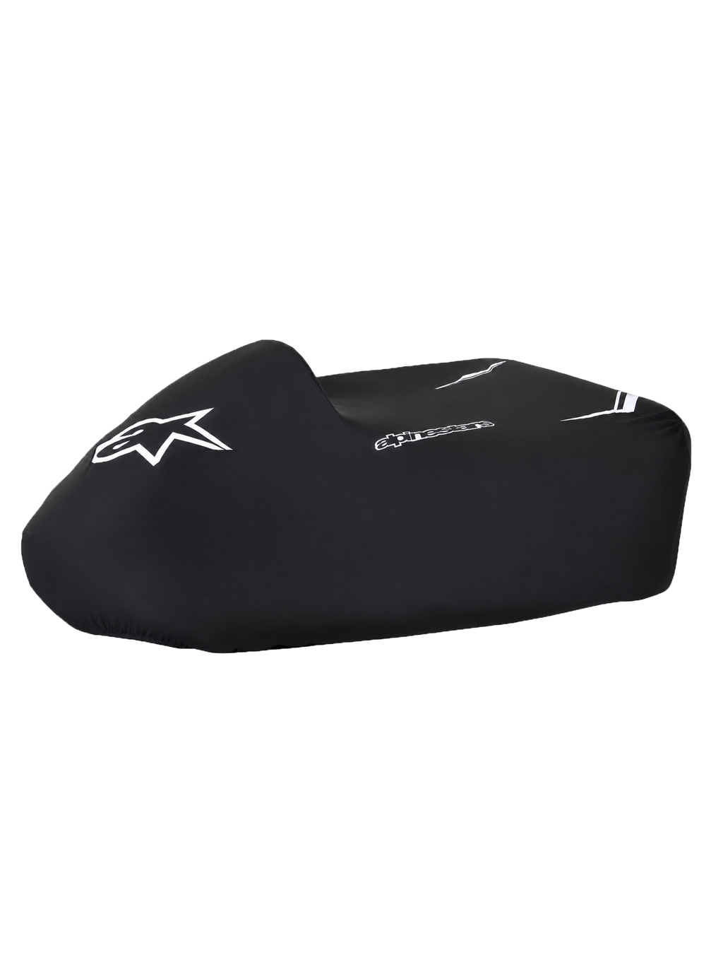 Alpinestars Kart-Abdeckung, schwarze wasserdichte Go-Kart-Abdeckung mit weißen Logos, strukturierter Form und elastischem Unterrand für Fahrerlager und Aufbewahrung