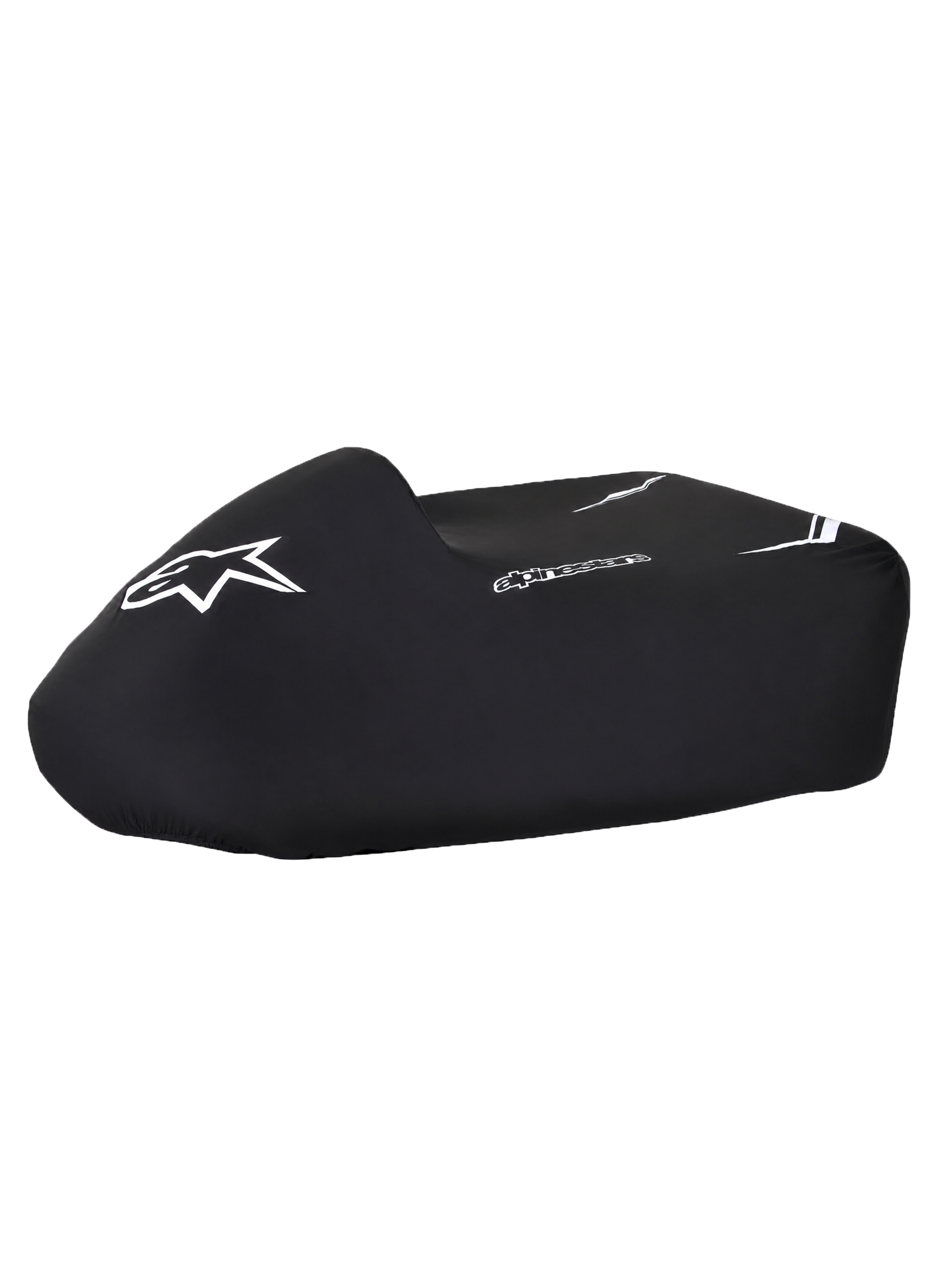 Alpinestars Kart-Abdeckung, schwarze wasserdichte Go-Kart-Abdeckung mit weißen Logos, strukturierter Form und elastischem Unterrand für Fahrerlager und Aufbewahrung