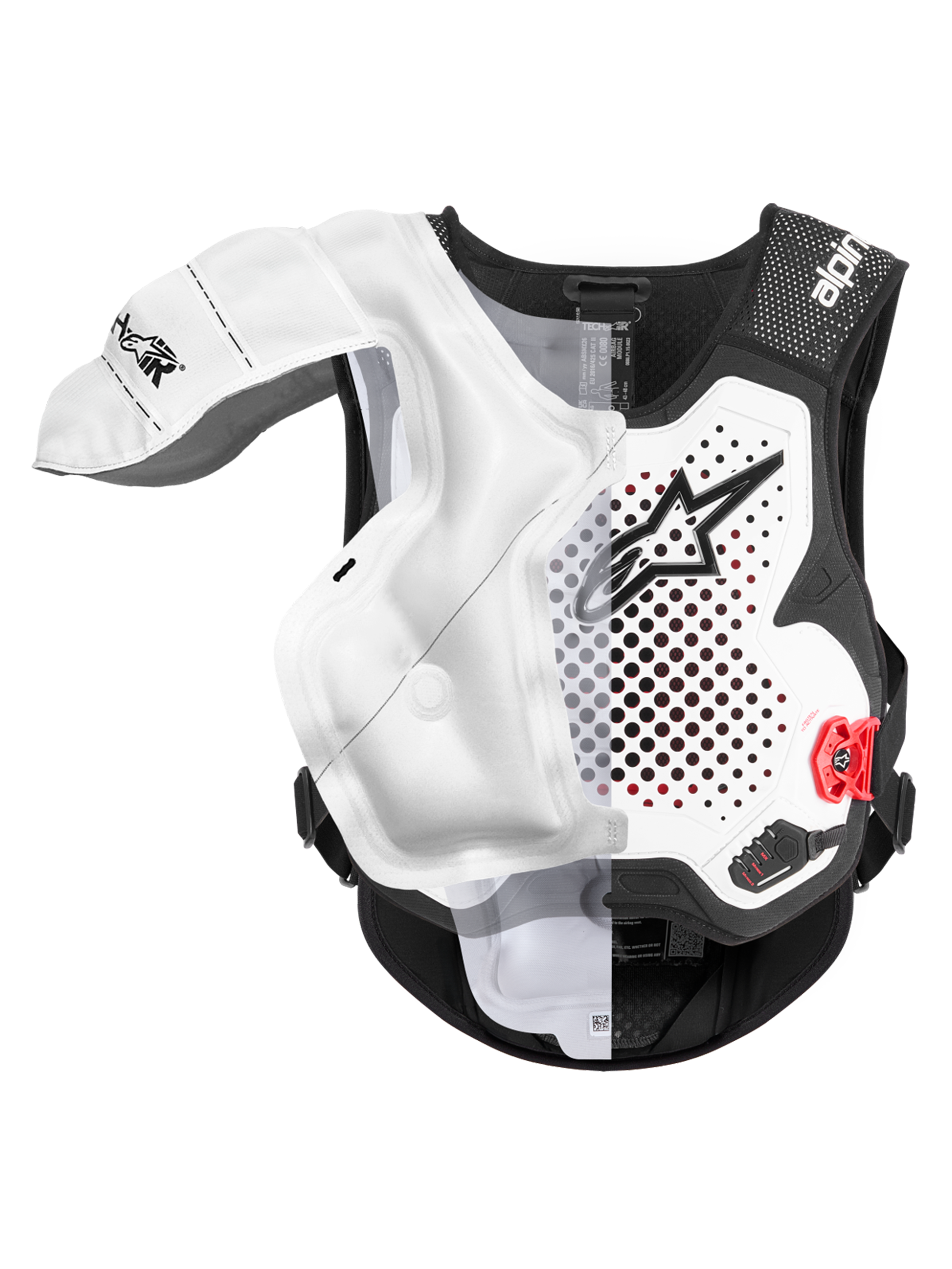 Alpinestars Tech-Air® MX Airbag-System, Motocross-Airbag-Weste, Weiß und Schwarz, CE-zertifizierter Offroad-Schutz mit ausgelöstem Airbag-Kissen