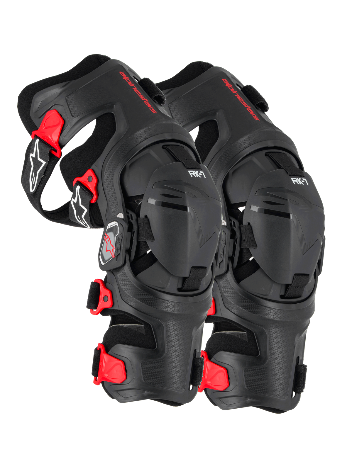 Alpinestars Rk-7 Plasma Knieorthesen, Motocross-Knieschützer, Schwarz und Rot, CE-zertifiziertes Vierpunkt-Scharniersystem mit Nucleon PLASMA Polsterung