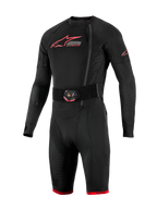 Tech-Air 10 V2 Race Airbag-System, schwarze Basisschicht mit roten Logos, LED-Aktivierungsgurt und Mesh-Einsätzen.