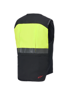 Alpinestars Tech-Air® 3 V2 System, Motorrad-Airbag-Weste, Rückansicht, Schwarz und Gelb Fluo, mit gut sichtbarem gelbem oberem Rückenpanel, reflektierendem horizontalem Streifen und rotem Logo-Detail