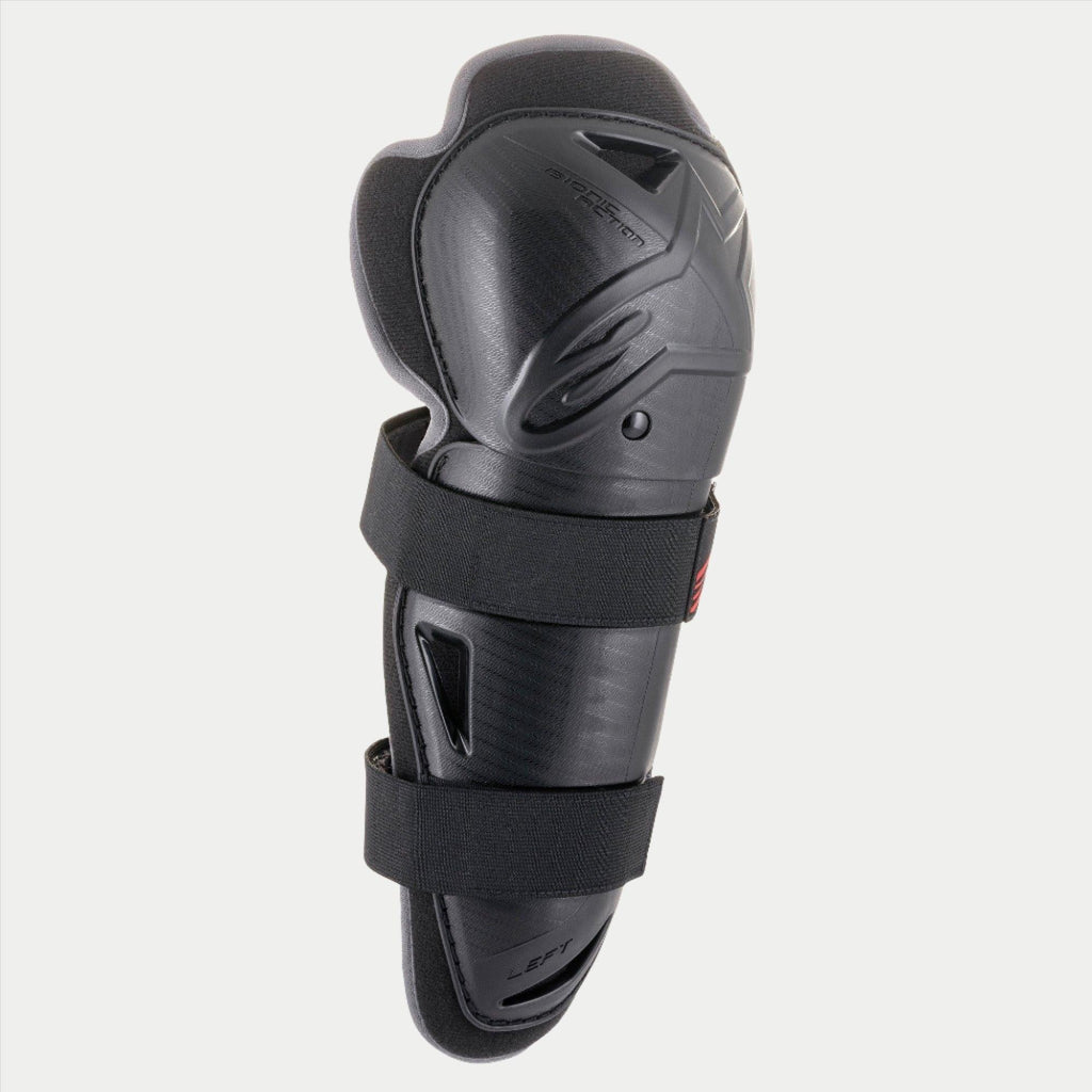Alpinestars Jugend Bionic Action Knieprotektor, Schwarz, einzelner Protektor mit doppelten elastischen Gurten, ergonomische asymmetrische Kunststoffschale mit geprägtem Logo, schützende Motocross- und Offroad-Ausrüstung für junge Fahrer