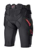 Alpinestars Bionic Pro Protection Shorts, Motocross Protection Shorts, Black and Red, rear view showing integrated hip and thigh padding, breathable mesh construction, red Alpinestars logo and branding, protective base layer for off-road riding
