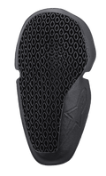 Alpinestars Nucleon Flex Plus Elbow Protectors, Black motorcycle armor insert, featuring an open cell honeycomb structure for ventilation, flexible ergonomic design with embossed star logo, CE Level 1 certified impact protection gear