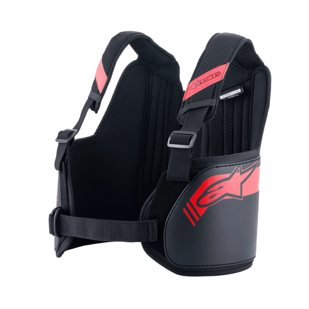 Alpinestars Bionic Rib Support, Kart-Rippenprotektor, Schwarz und Rot, mit verstellbaren Schultergurten mit Schnallen, ergonomisch konturiertem Design mit rotem Logo, atmungsaktives Mesh-Gewebe für Motorsport-Schutz