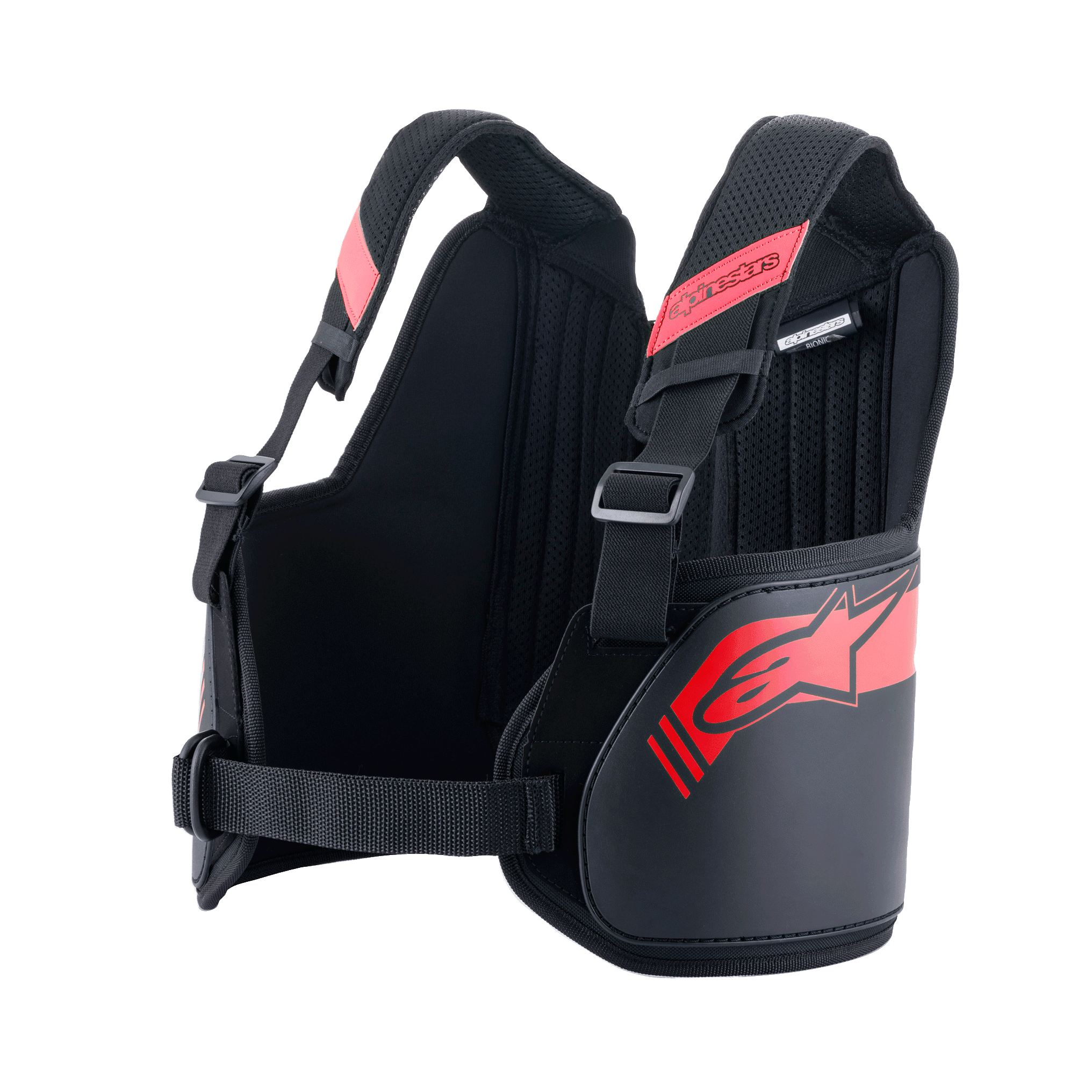 Alpinestars Bionic Rib Support, Kart-Rippenprotektor, Schwarz und Rot, mit verstellbaren Schultergurten mit Schnallen, ergonomisch konturiertem Design mit rotem Logo, atmungsaktives Mesh-Gewebe für Motorsport-Schutz