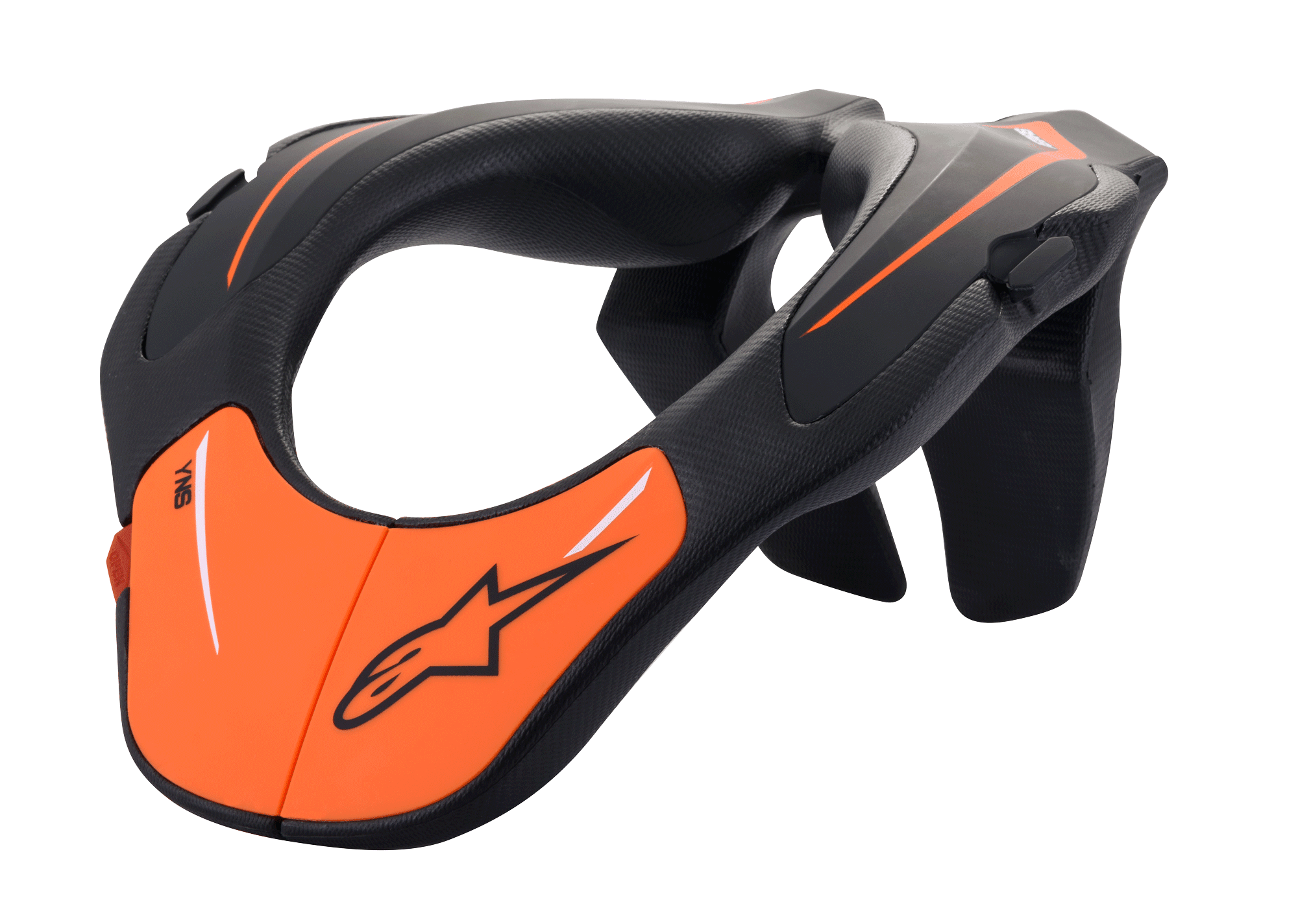 Alpinestars Youth Neck Support, Motocross-Nackenstütze für Jugendliche, Schwarz und Orange, ergonomischer Rahmen aus eingespritztem Polymer mit strukturierter Oberfläche, Schutzausrüstung für junge Fahrer und Offroad-Rennsport