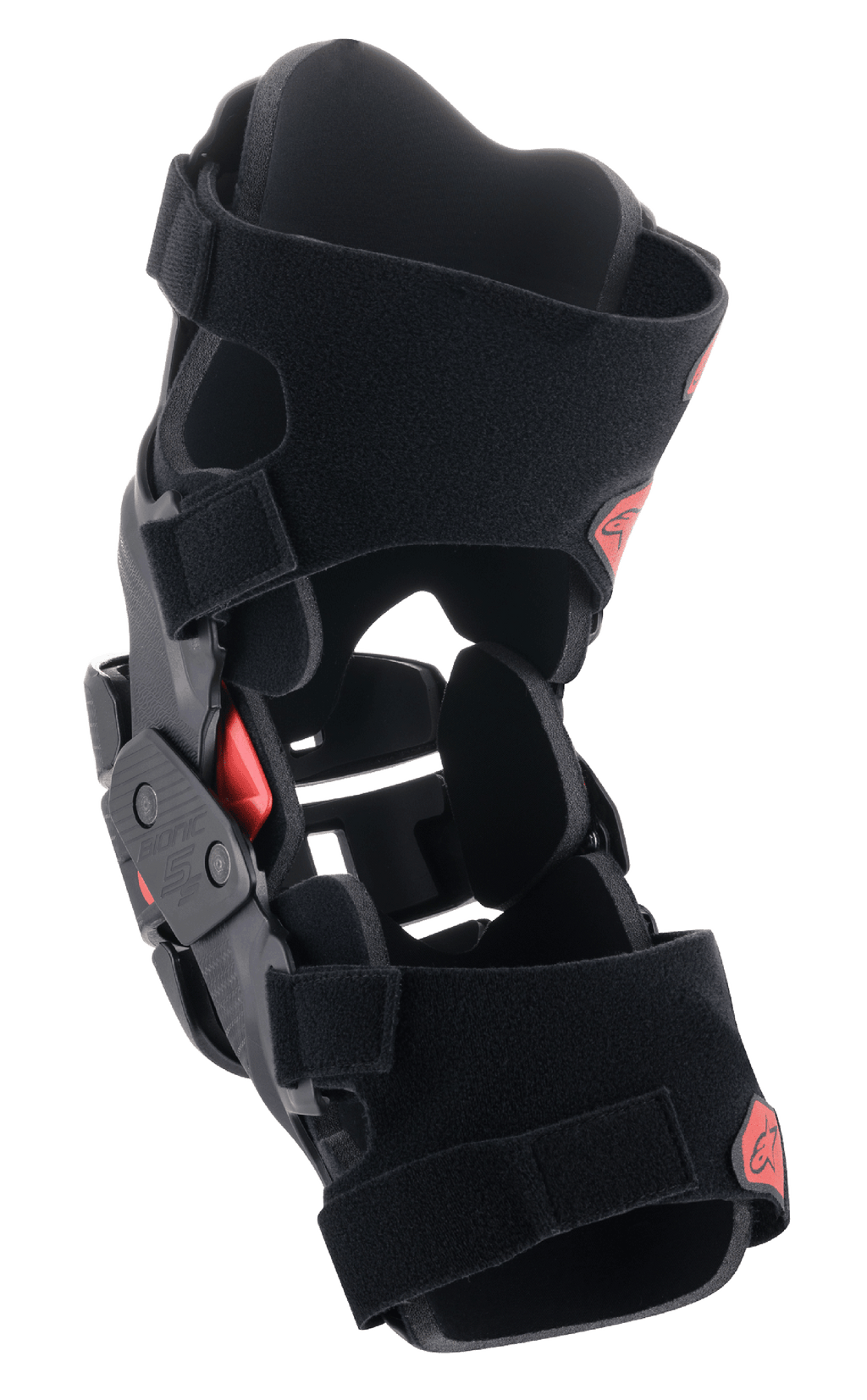 Alpinestars Youth Bionic 5S Knieorthese, Motocross-Knieschutz, Schwarz und Rot, mit Hybridrahmenkonstruktion, stabilem Vier-Punkt-Scharniersystem und verstellbaren Klettverschlüssen, schützendes und leichtes Design für junge Offroad-Fahrer