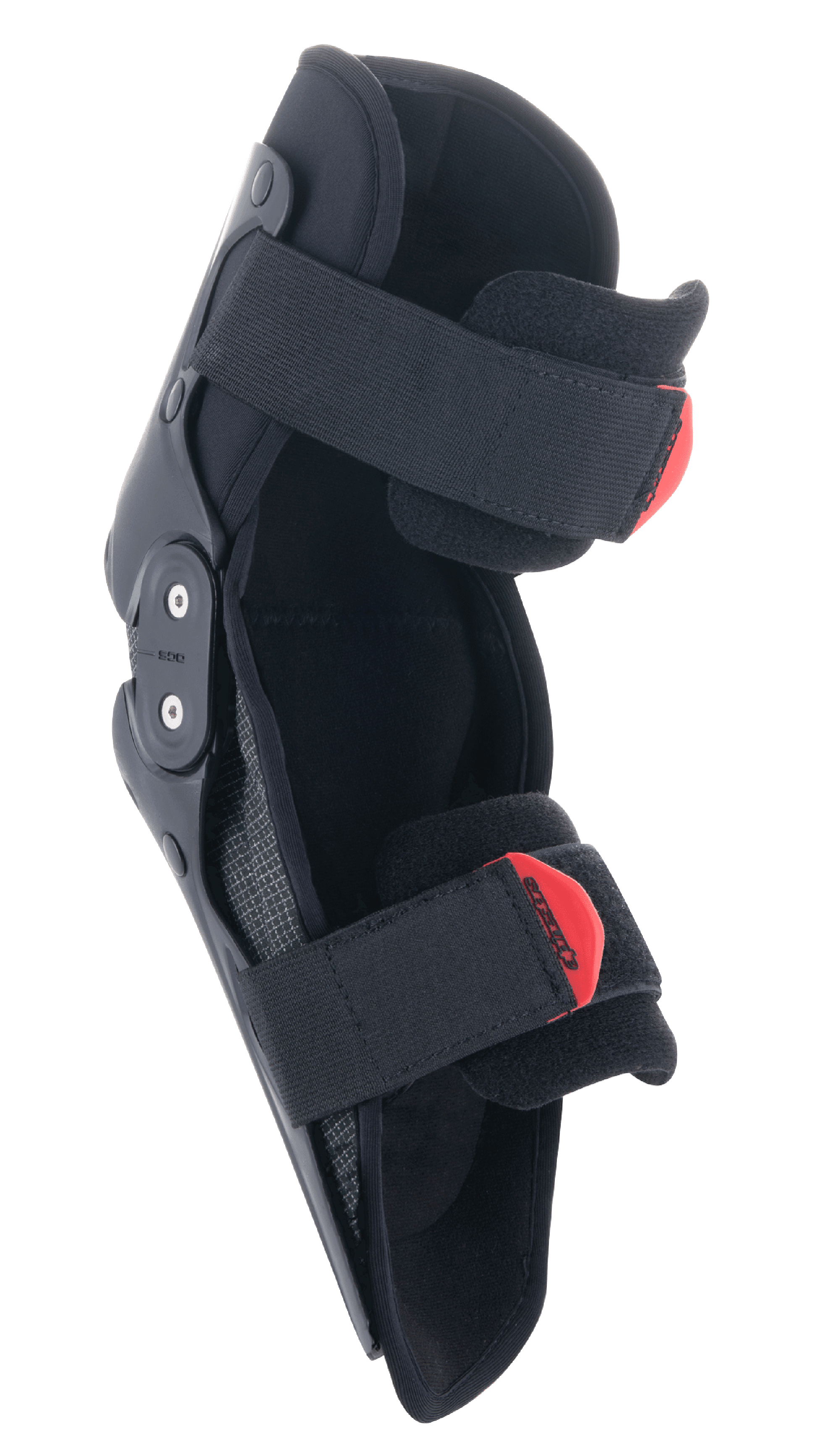 Alpinestars Jugend SX-1 Knieschoner, Motocross-Knieschutz, Schwarz und Rot, mit einem dualen Drehgelenksystem und verstellbarem Doppelgurtsystem mit roten Verschlusslaschen, leichter und strapazierfähiger Schutz für junge Offroad-Fahrer.