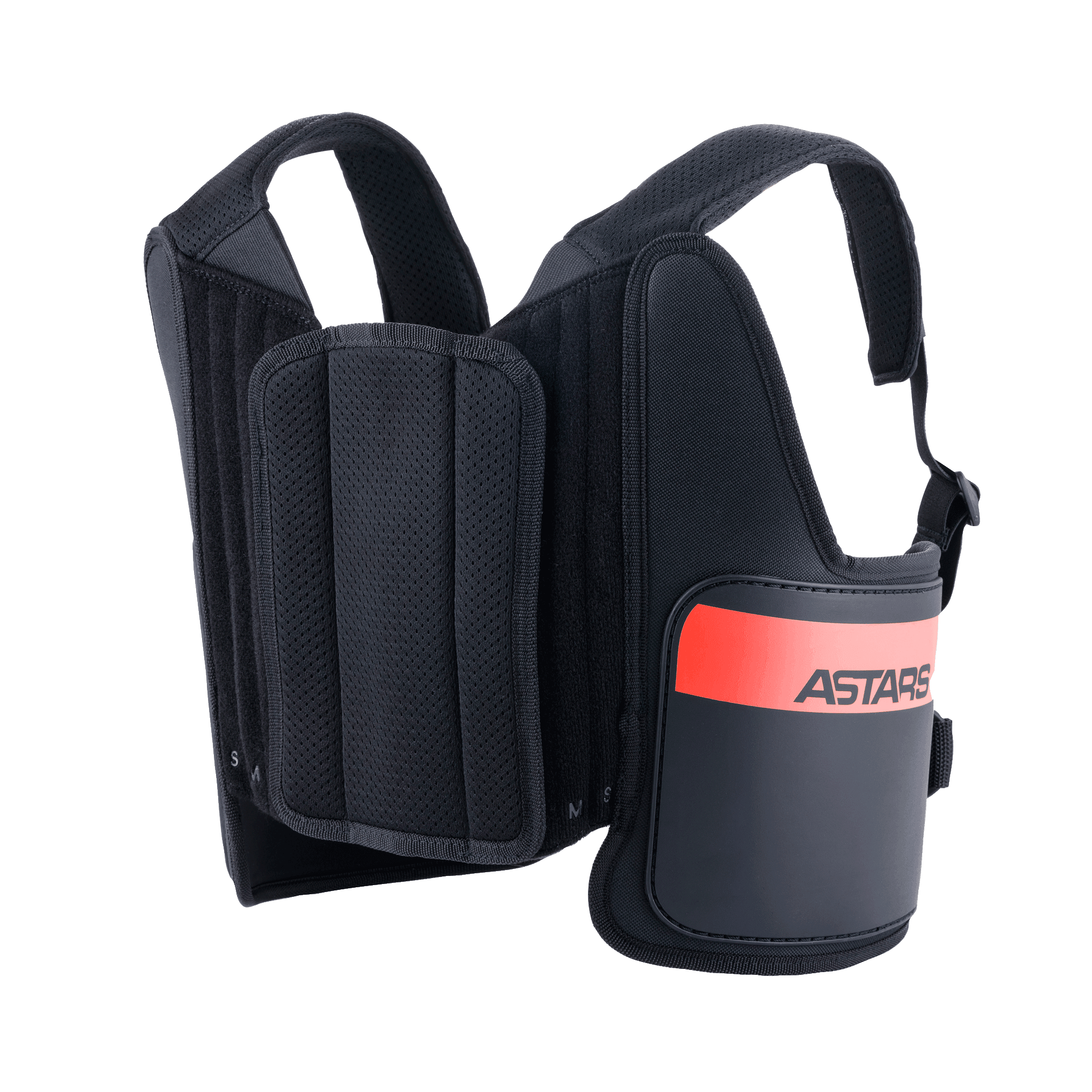 Alpinestars Jugend-Bionic Rippenschutz, Karting-Rippenprotektor, Schwarz mit roten Akzenten, verstellbare Mesh-Schultergurte, gepolstertes Mittelteil und starre Seitenschalen mit dem ASTARS-Logo, leichte ergonomische Sicherheitsausrüstung für junge Fahrer.