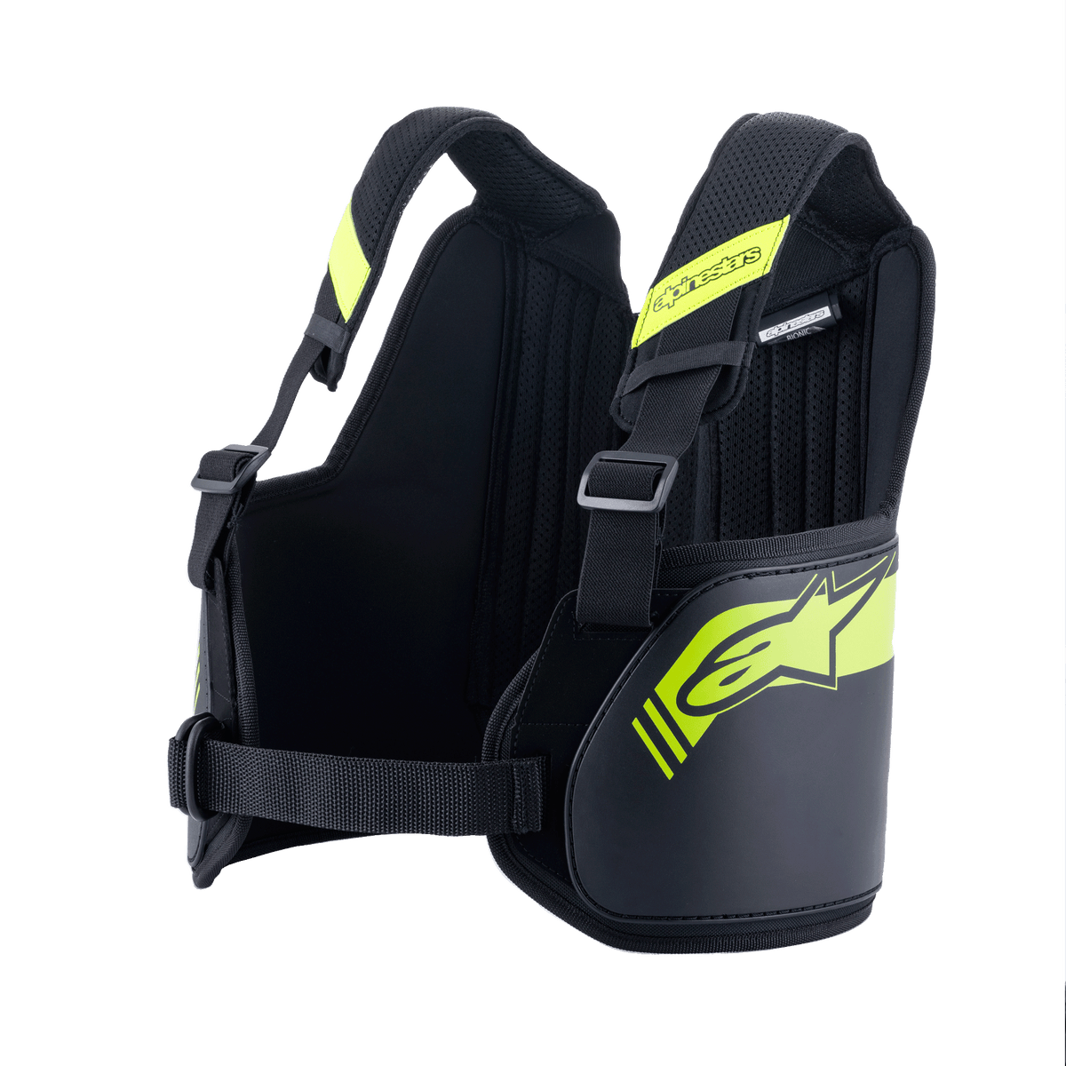 Alpinestars Youth Bionic Rib Support, Karting Rib Protector, Black and Yellow Fluo, adjustable shoulder straps and back panel, dual-density ergonomic guards with fiberglass core, breathable 3D mesh lining, youth kart racing safety gear