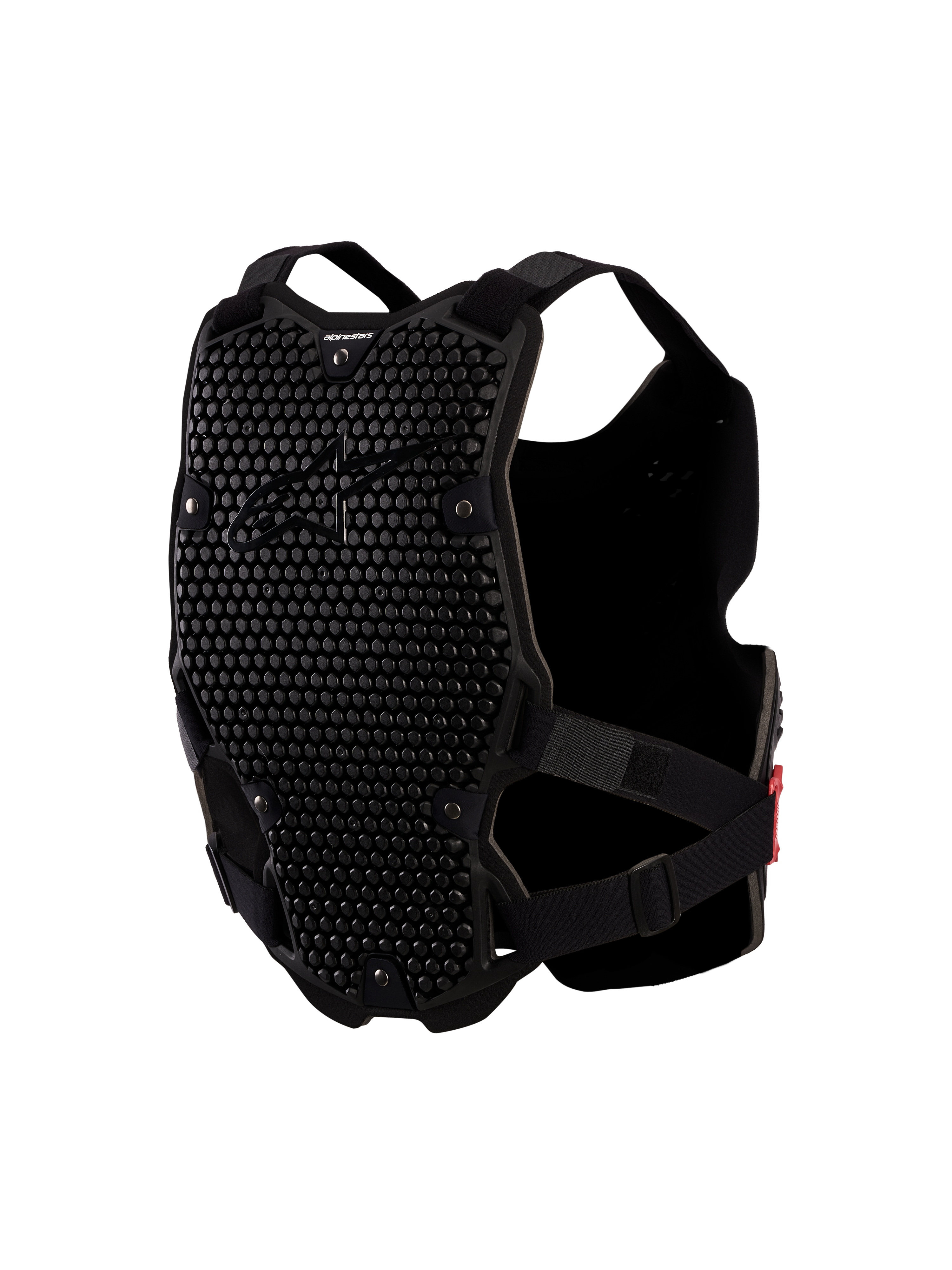 Alpinestars Bionic Action V2 Brustschutz, schwarzer Motocross-Körperschutz mit belüfteten A-Morph Wabenpaneelen.