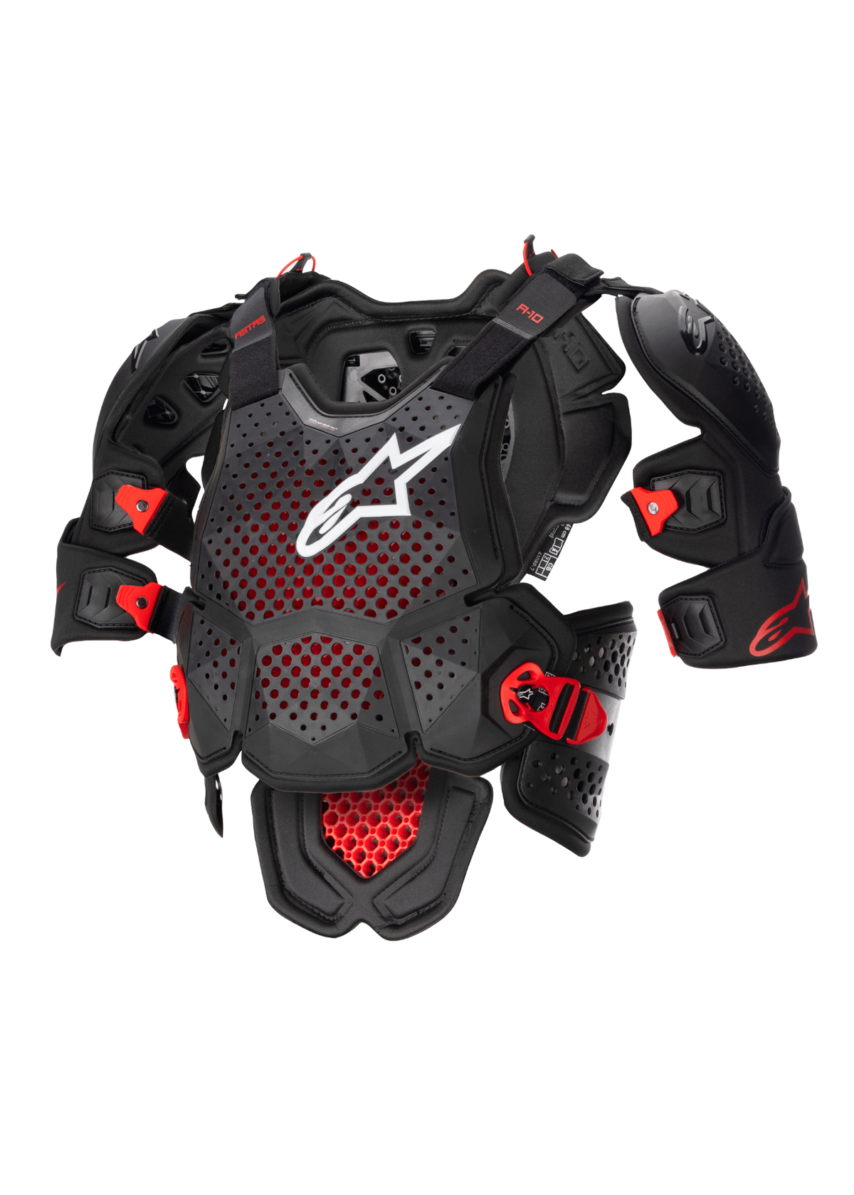 Alpinestars A-10 V2 Vollständiger Brustschutz, Motocross Körperschutz in Anthrazit Schwarz und Rot mit perforierter Brustplatte und weißem Alpinestars-Logo, verstellbarem Schulterschutz und CE Level 2-Zertifizierung