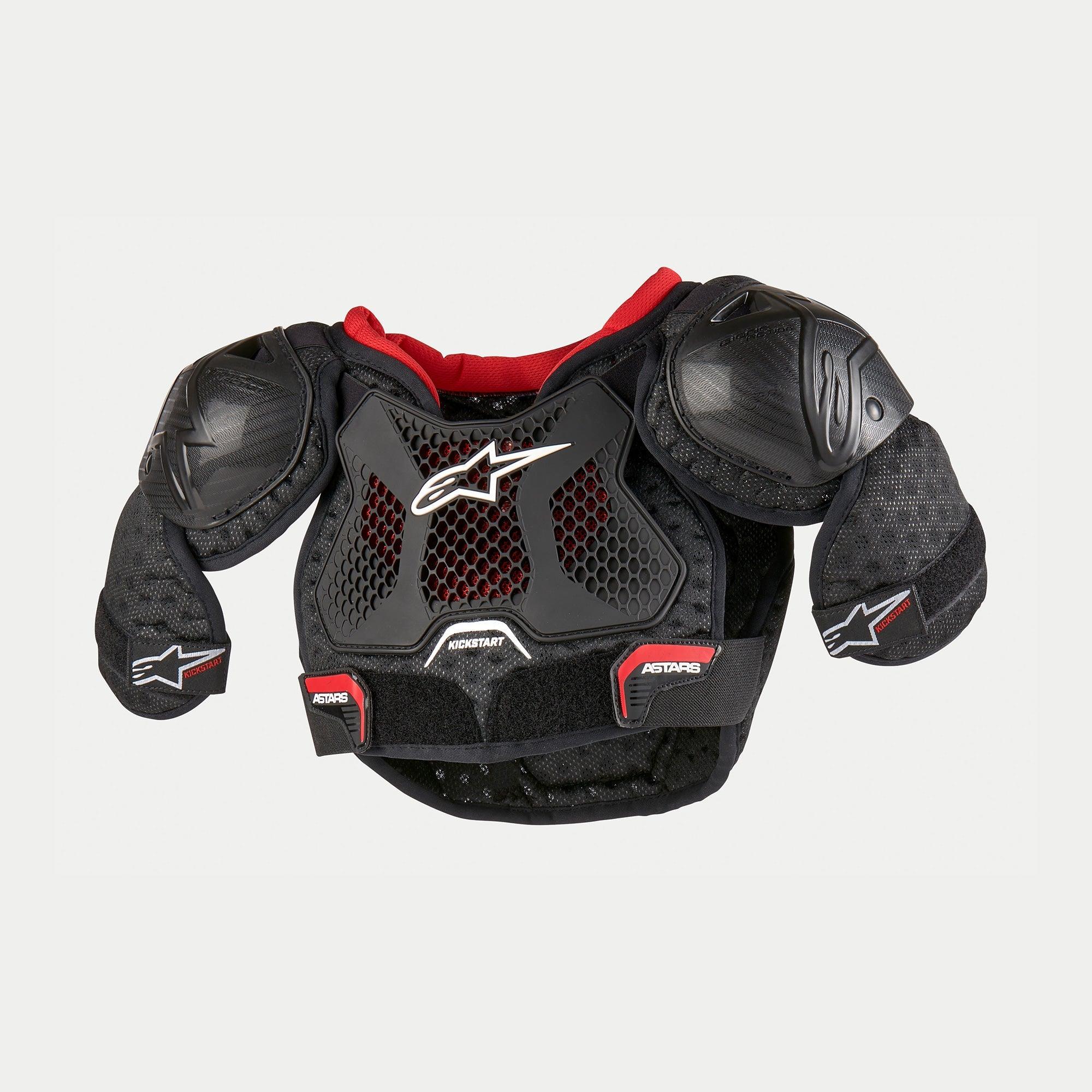 Alpinestars Youth Bionic Action Kickstart Brustschutz, Motorrad-Brustprotektor, Schwarz und Rot, mit halbstarren TPR-Brust- und Schulterprotektoren, weißem Alpinestars-Logo und belüftetem Mesh-Design für Jugend-Motocross-Rennen